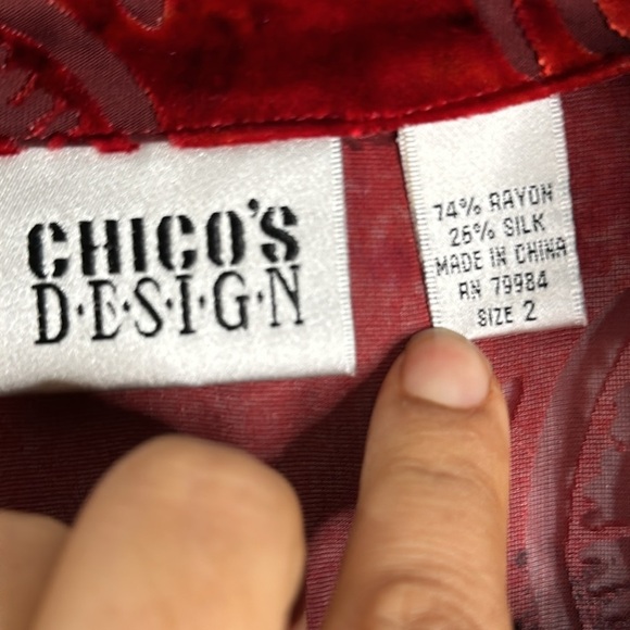 Chico's slik blend burgundy red burn out velvet blouse size 2 gothic Fariy - Picture 7 of 11
